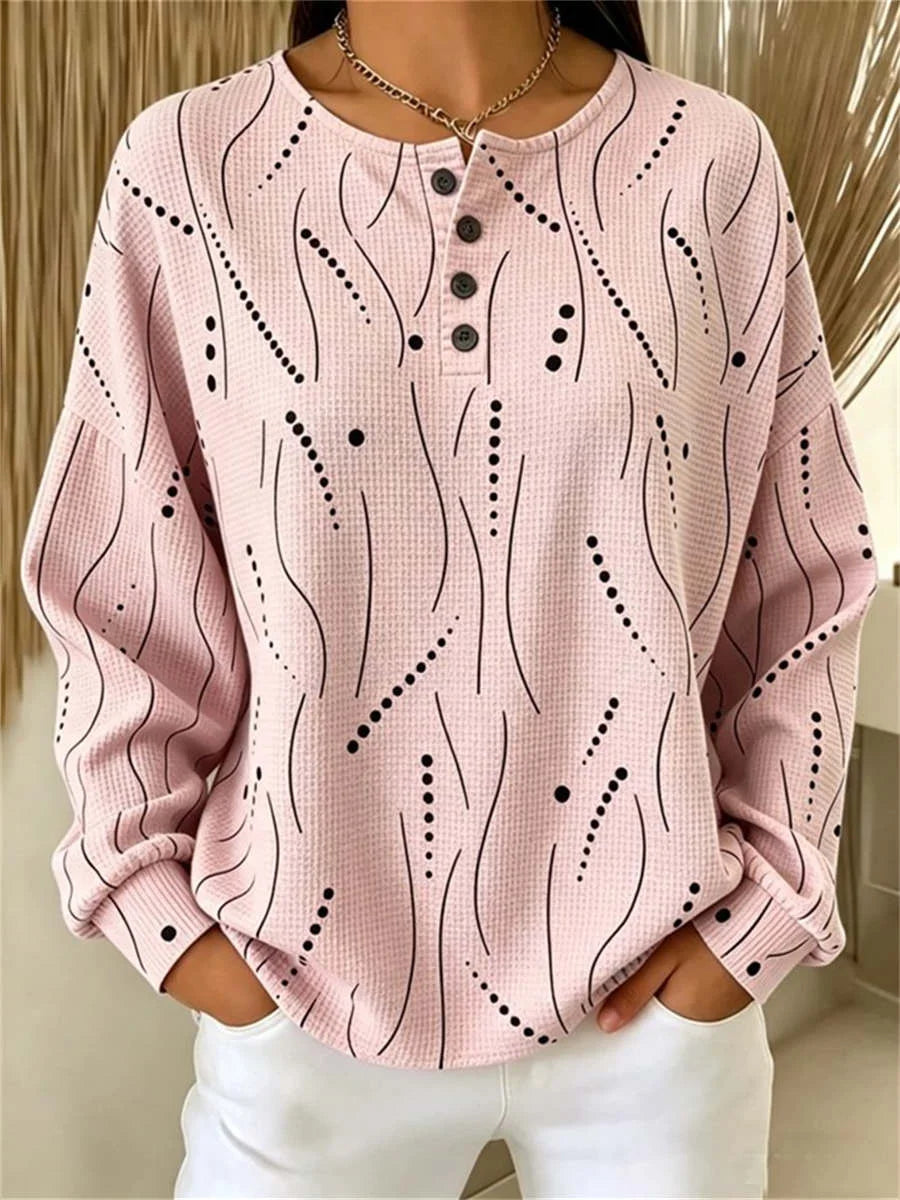 Casual Geometric Henley Collar Long Sleeve Sweatshirt