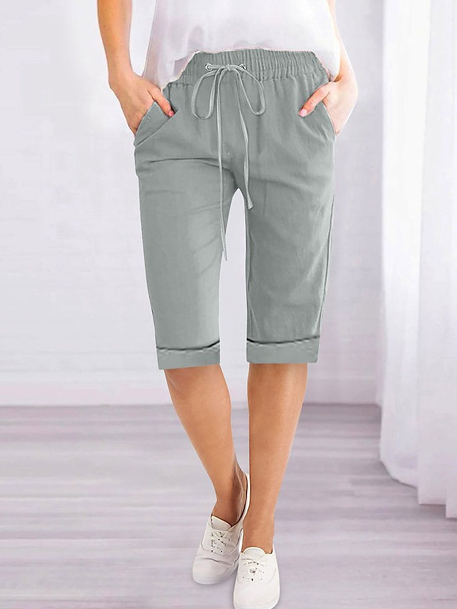 Summer Drawstring High Waist Pocket Shorts
