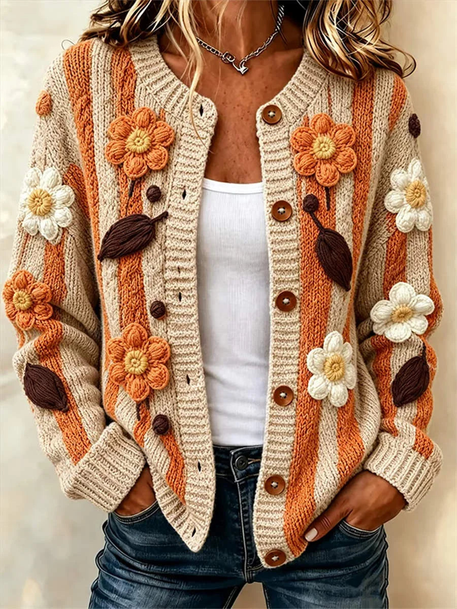 Women Floral Long Sleeve Comfy Vintage Printing Cardigan