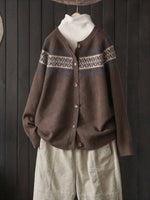 Brown Long Sleeve Print Sweater
