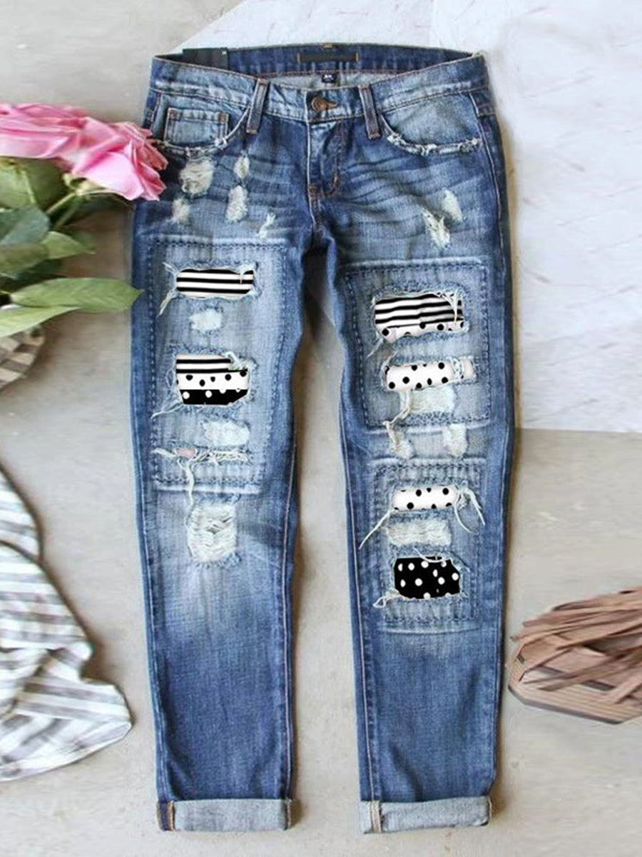 Stretch Ripped Frayed Raw Hem Distressed Jeans