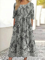 Vintage Floral Print Round Neck Half Sleeve Dress