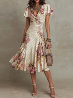 Groovy Floral Print Short Sleeve Midi Dress