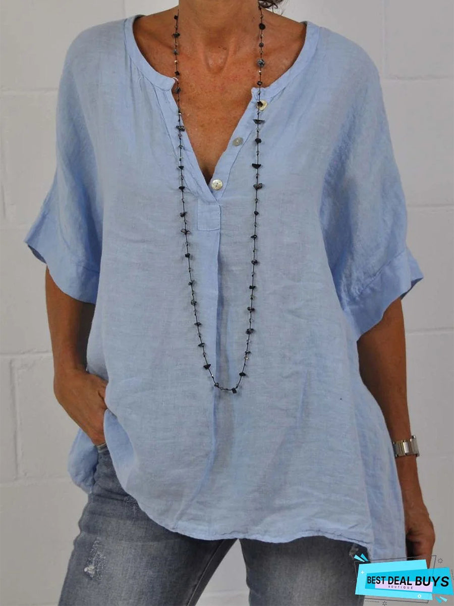 Casual Blue Plain Blouse Tunic