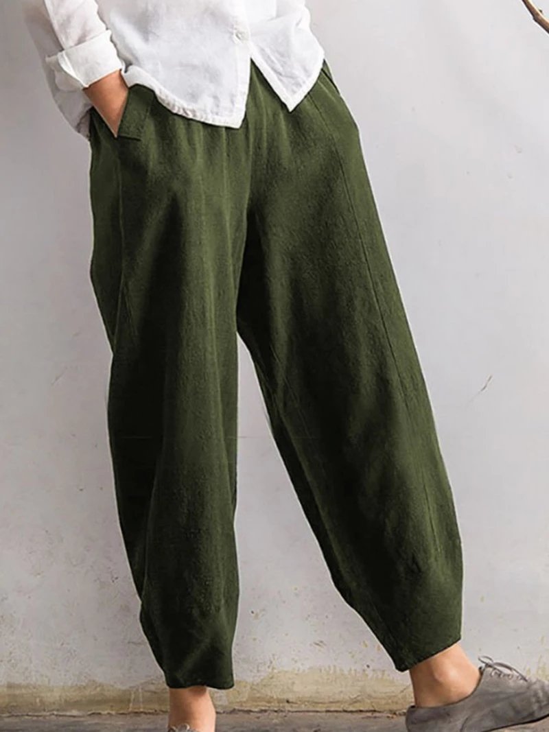Solid Color Pockets Casual Pants
