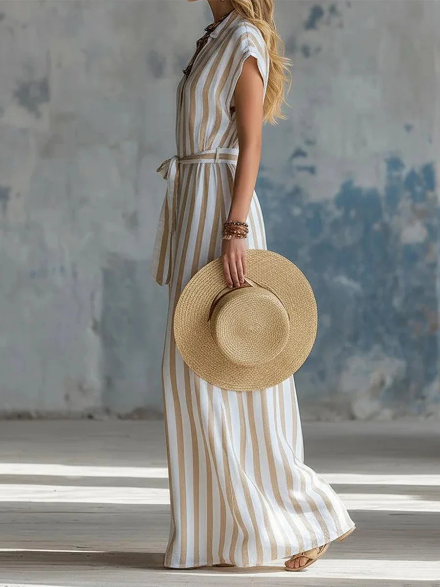 Stylish Short Sleeve Striped Maxi Dress