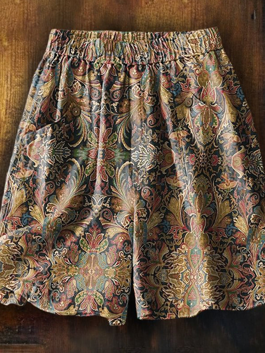 Women's Retro Ethnic Totem Art Printed Casual Pocket Shorts