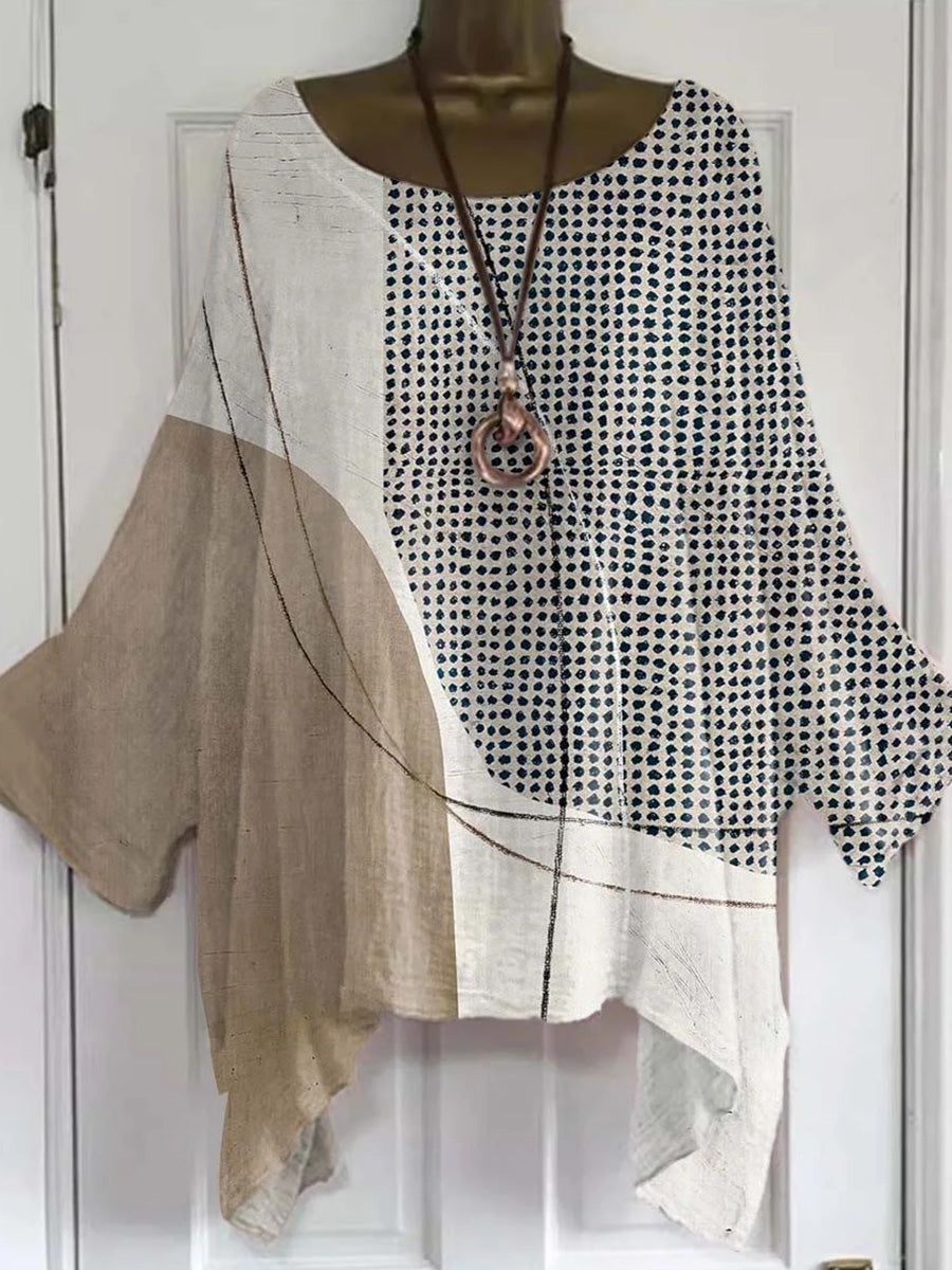 Women's Geometric Pattern Art Print Casual Round Neck Long Sleeve Top