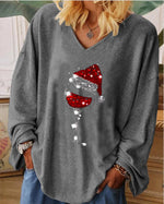 Christmas Wine Glass Print Long Sleeve T-shirt