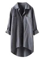 Solid Cotton Linen V Neck Loose Top