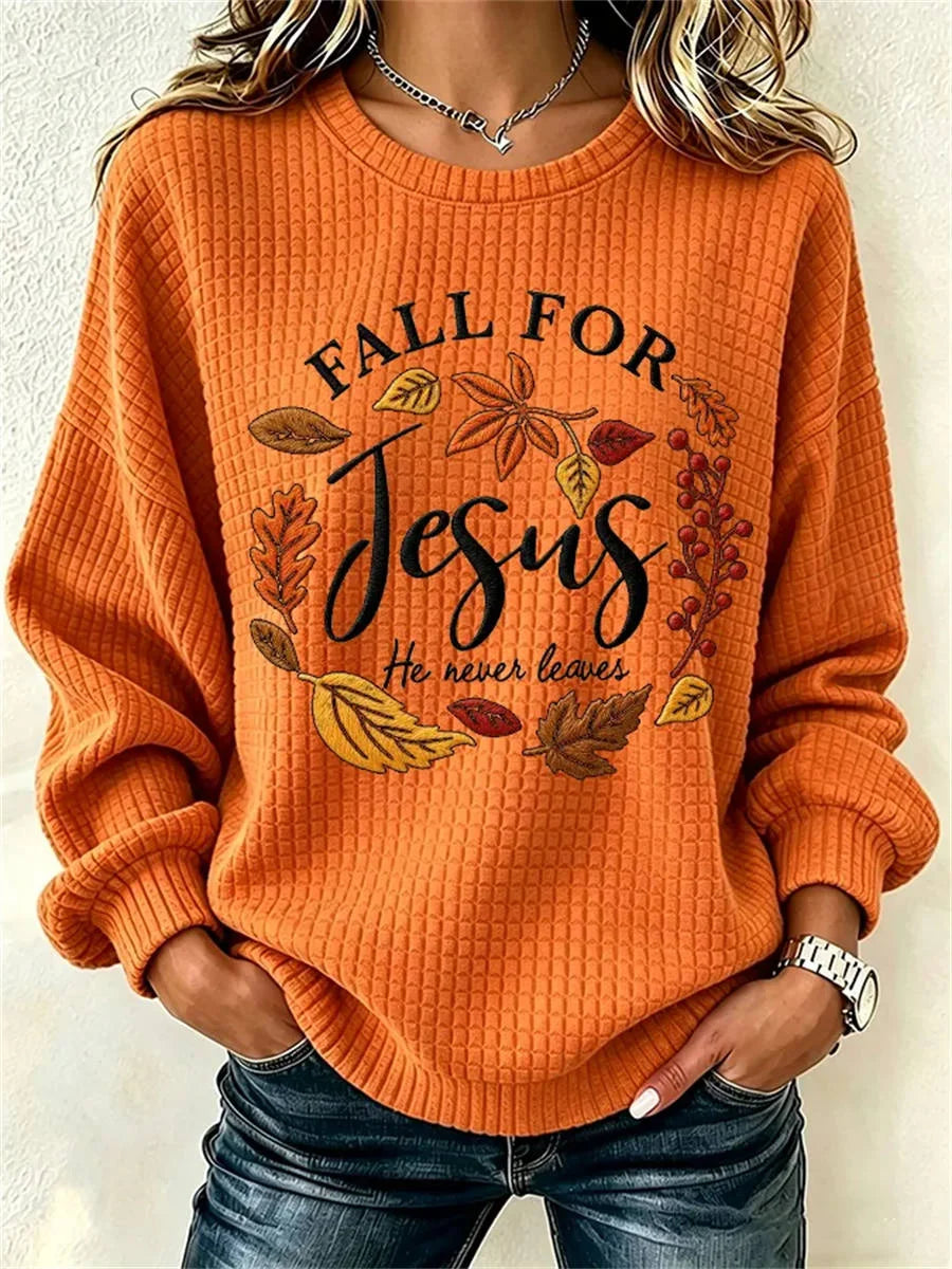 Casual Maple Leaf Crew Neck Long Sleeve Sweatshirt