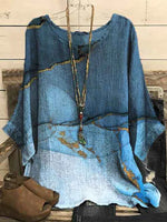 Casual Round Neck 3/4 Sleeve Marble Print Blouse