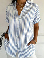 Casual Striped Short Sleeve Blouse