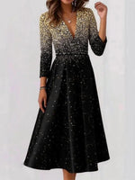 Unique V-Neck Long Sleeve Midi Dress