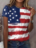 America Flag Printed Crew Neck Short Sleeve Shirt