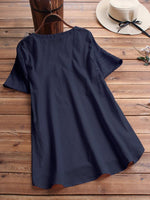 Women's Cotton Eyelet Short Sleeve Button Detail Casual Tunic Top