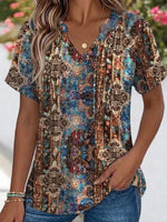Vintage Paisley V Neck Short Sleeve T-shirt