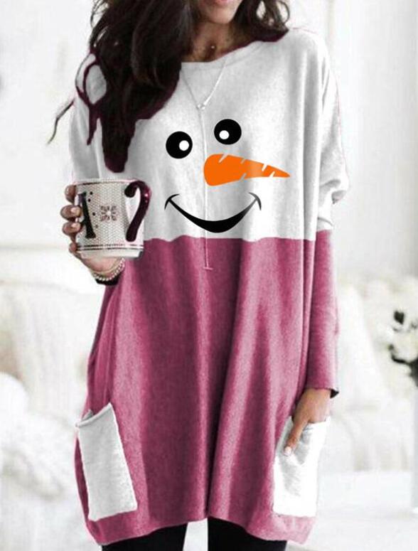 Cozy Christmas Snowman Face Long Sleeve T-shirt