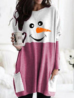 Cozy Christmas Snowman Face Long Sleeve T-shirt