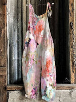 Pink Casual Floral Printed Sleeveless Jumpsuit