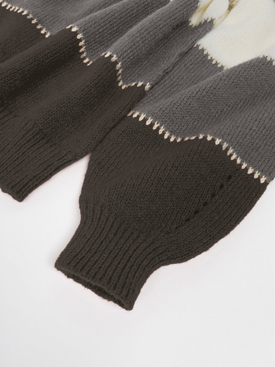 Women Yarn Color Block Long Sleeve Comfy Casual Sweater