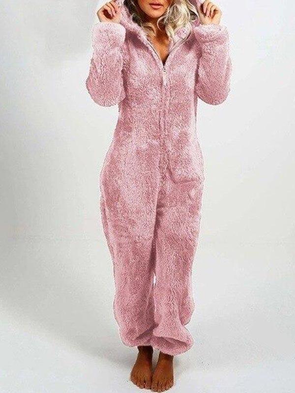 Solid Winter Warm Furry Onesie
