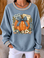 Casual Plaid Crew Neck Long Sleeve Sweatshirt