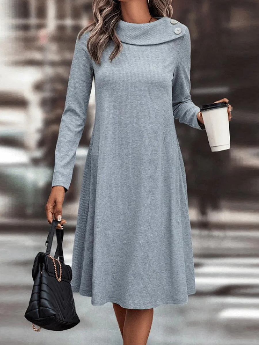 Grey Plain Long Sleeve Mini Dress