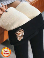 Black Casual Cat Printed Leggings