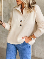 Apricot Casual Graphic Tops Long Sleeve Lapel Solid Sweater