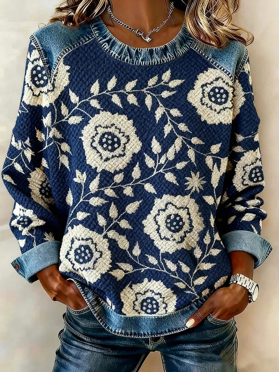 Vintage Floral Crew Neck Long Sleeve Sweatshirt