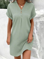 Vintage Solid Colour V-neck Short Sleeve Dress