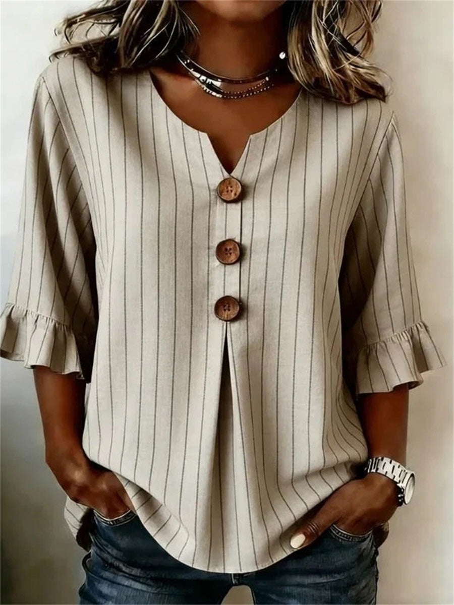 Vintage Striped 3/4 Sleeve Blouse