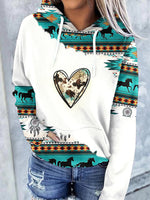 White Casual Graphic Tops Long Sleeve Heart Printed Hoodie