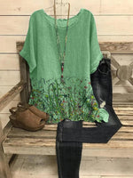 Crew Neck Casual Floral Print Short Sleeve Blouse