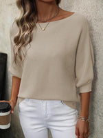 Comfy Boat Neck 3/4 Sleeve Sweater