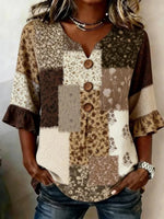 Vintage Floral Print 3/4 Sleeve Blouse