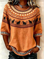 Crew Neck 3/4 Sleeve Halloween Printing Regular Micro-Elasticity Regular Fit Blouse For Women