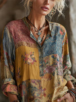 Vintage Floral Print Long Sleeve Blouse