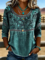 Vintage Casual Round Neck 3/4 Sleeve Blouse