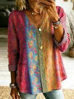 Stunning Colorful Boho Print V-neck Long Sleeve Top