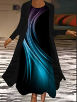 Abstract PrintedLong Sleeve Round Neck Two Piece Maxi Dress