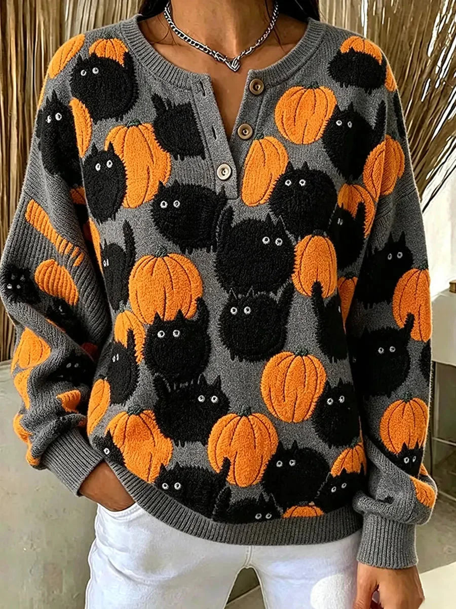 Casual Cat Crew Neck Long Sleeve Sweatshirt