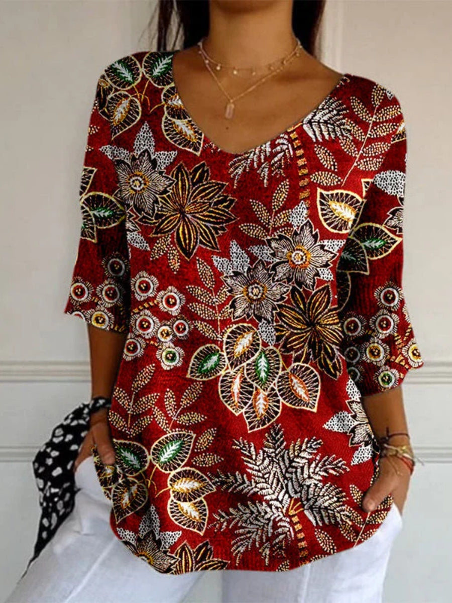 Vintage Leaf Print T-Shirt