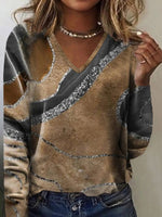 Casual Ombre V Neck Long Sleeve T-shirt