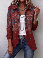 Boho-style Vintage Floral Ruffle Long Sleeve Jacket