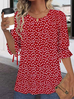 Red Crew Neck Half Sleeve Loose Blouse