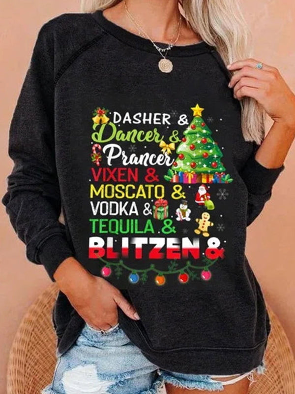 Black Casual Graphic Tops Round Neck Long Sleeve Character Printed Xmas Sweatshirt