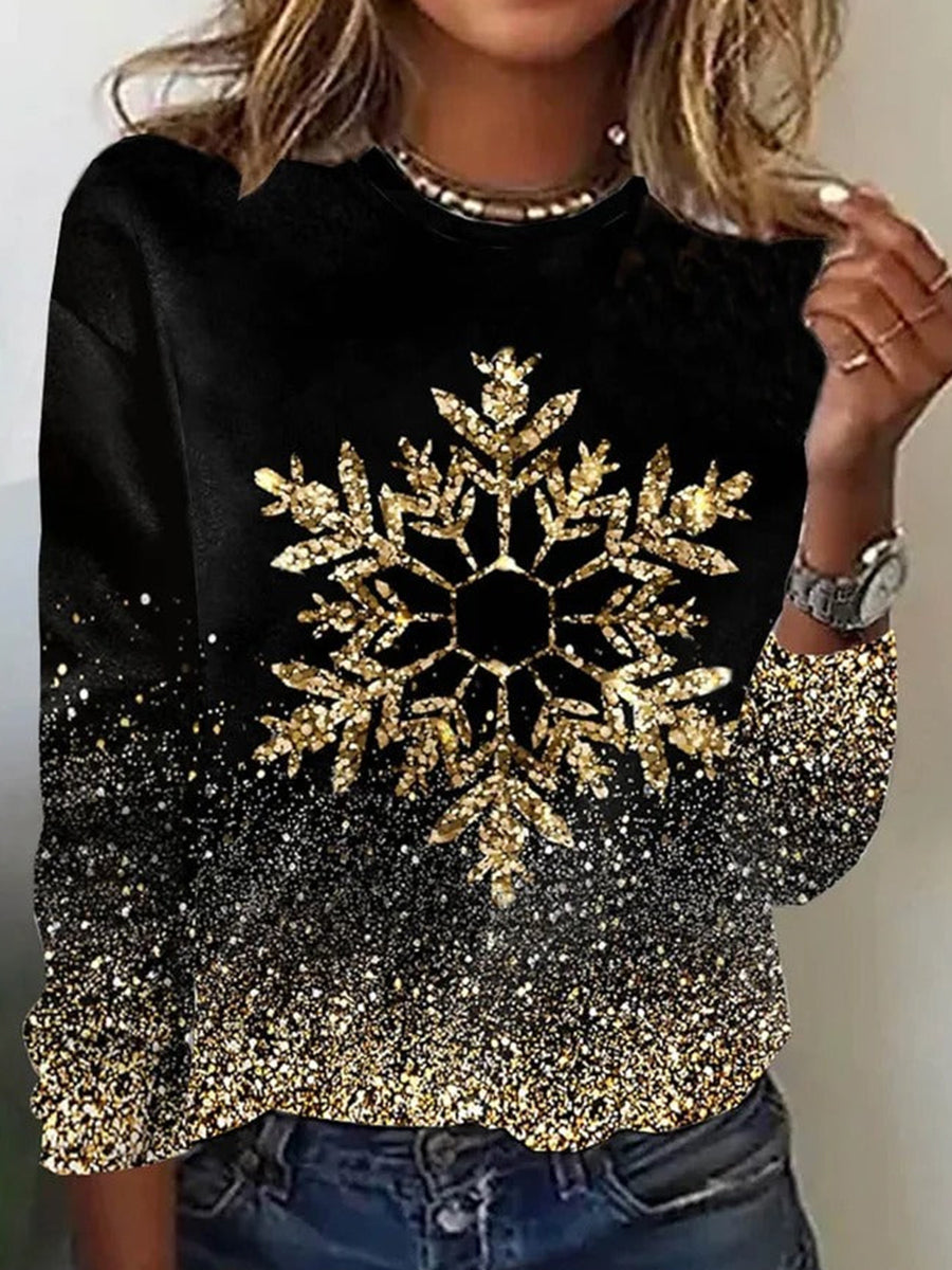 Casual Christmas Crew Neck Long Sleeve T-shirt