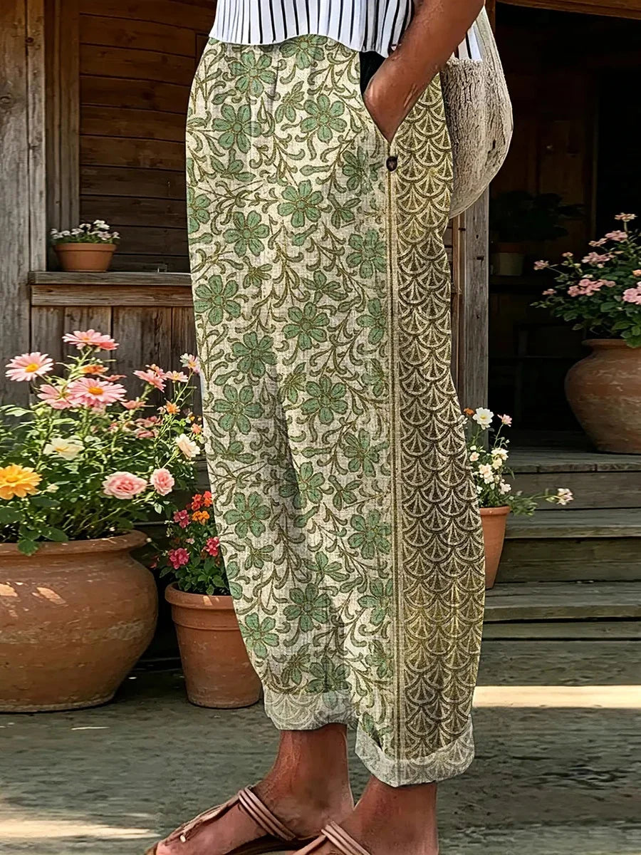 Green Floral Print Harem Pants